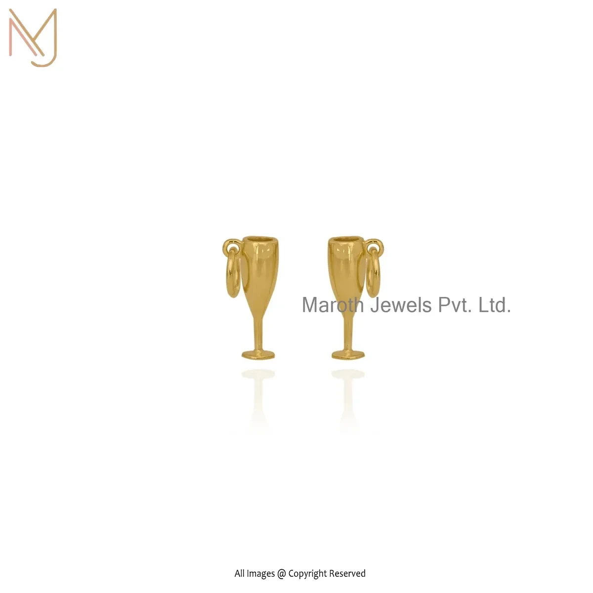 14K Yellow Gold Handmade Wine Glass Charm Pendant Custom Jewelry