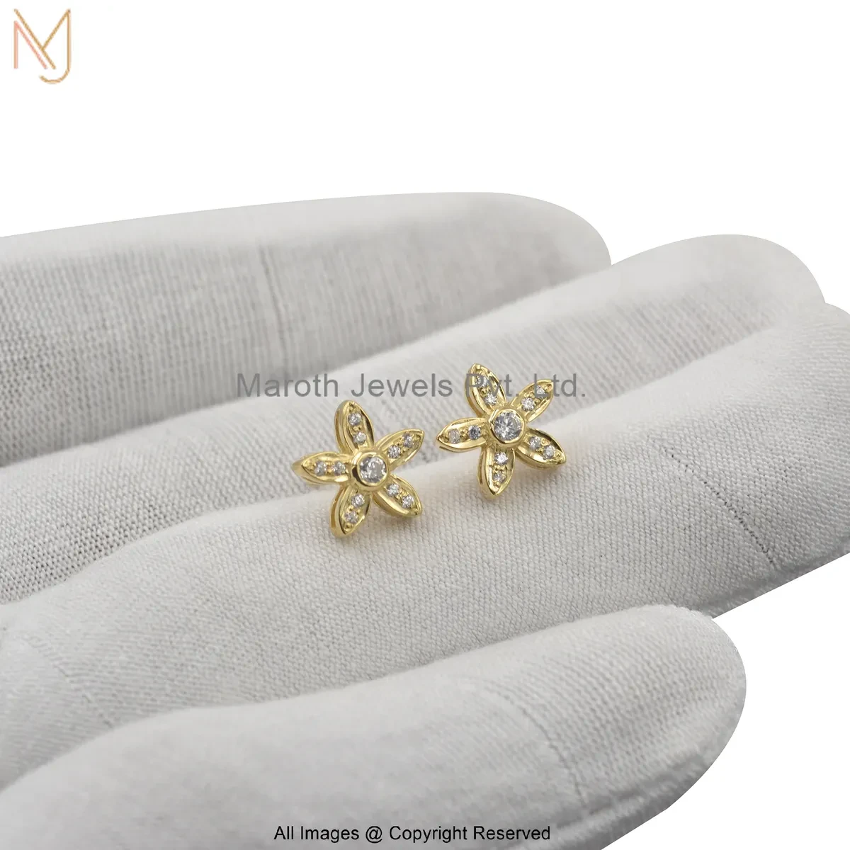 925 Silver Yellow Gold Plated Cubic Zircon Flower Stud Earring Jewelry Supplier