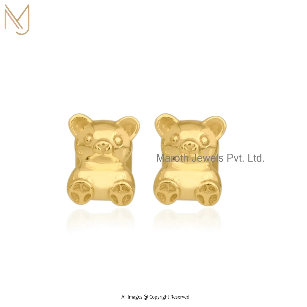 14K Yellow Gold Teddy Bear Earrings Manufacturer