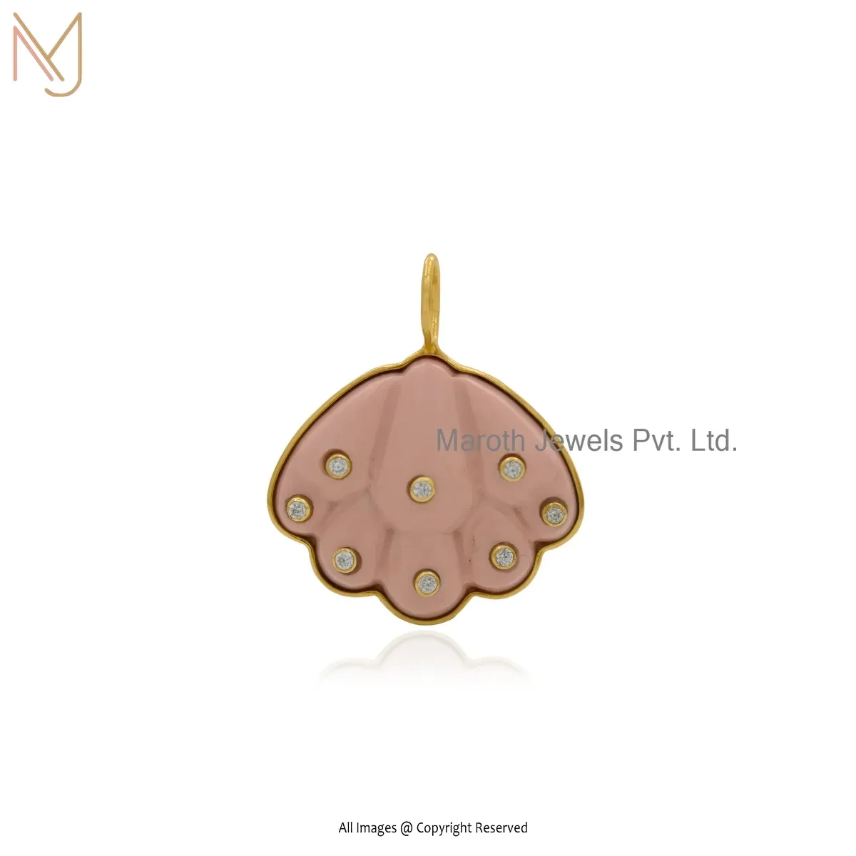 14K Yellow Gold Moissanite & Lapiz Lazuli Gemstone Shell Pendant Jewelry Supplier