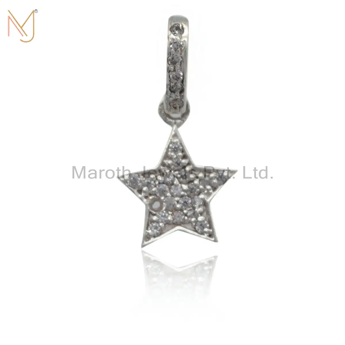 14K White Gold Pave Diamond Star Pendant Jewelry Supplier