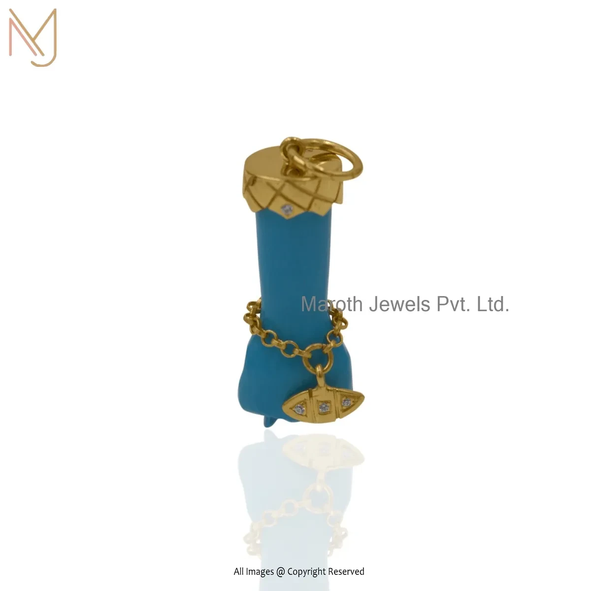 Wholesale 14K Yellow Gold Cubic Zircon & Turquoise Figa Pendant Jewelry