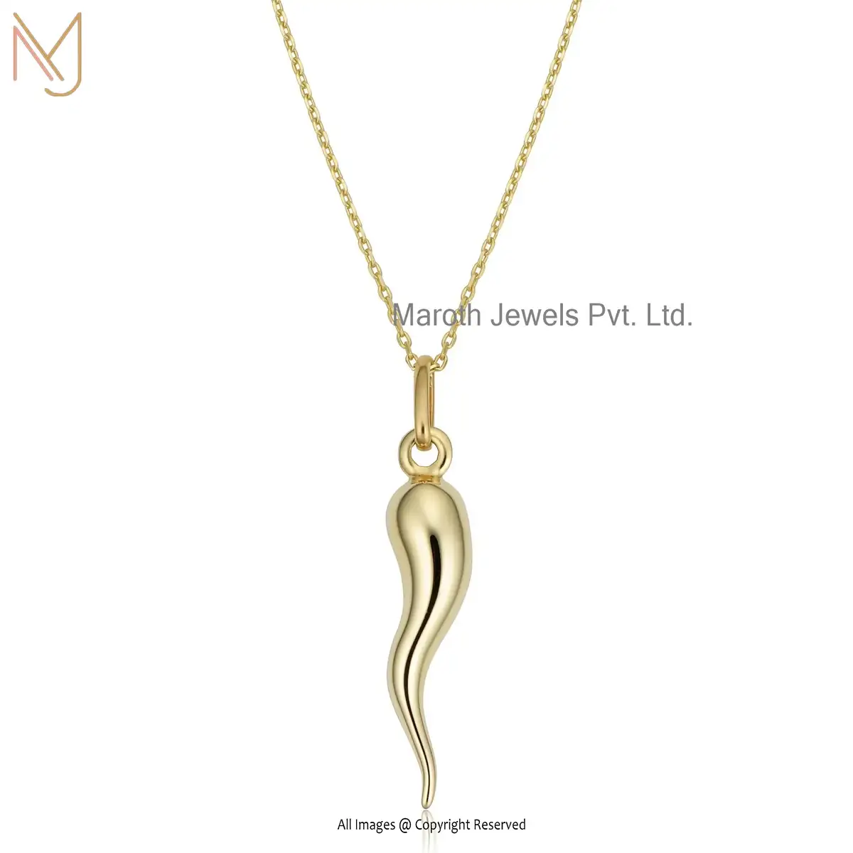 14K Yellow Gold Italian Horn Necklace Jewelry Manufacturer