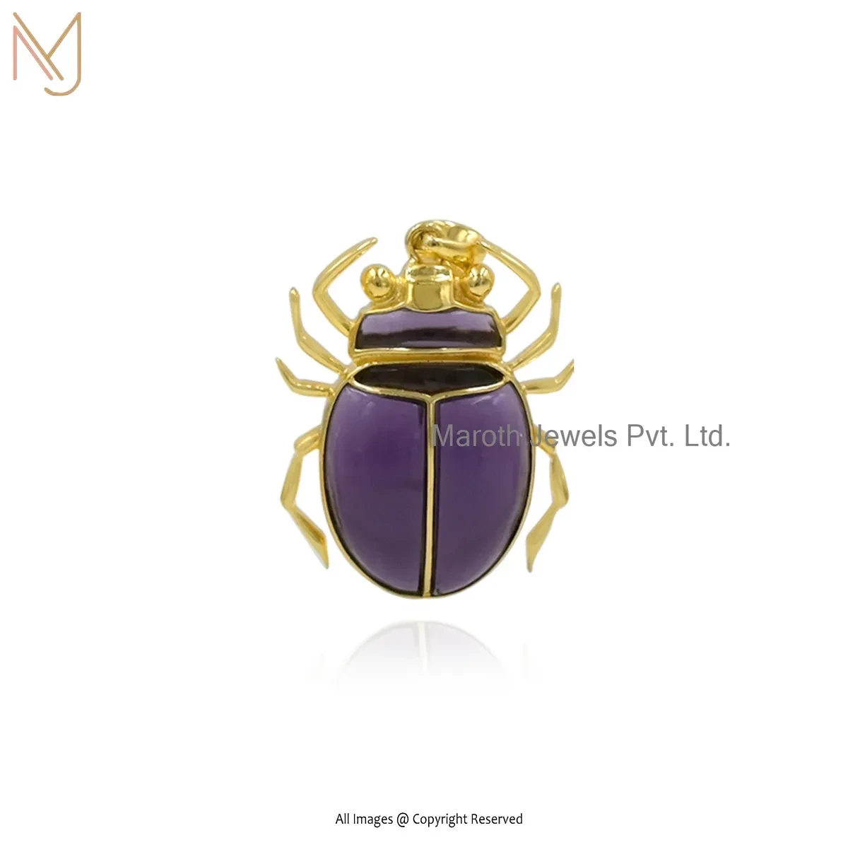 925 Sterling Silver Yellow Gold Plated Amethyst Carved Scarab Pendant Manufacturer