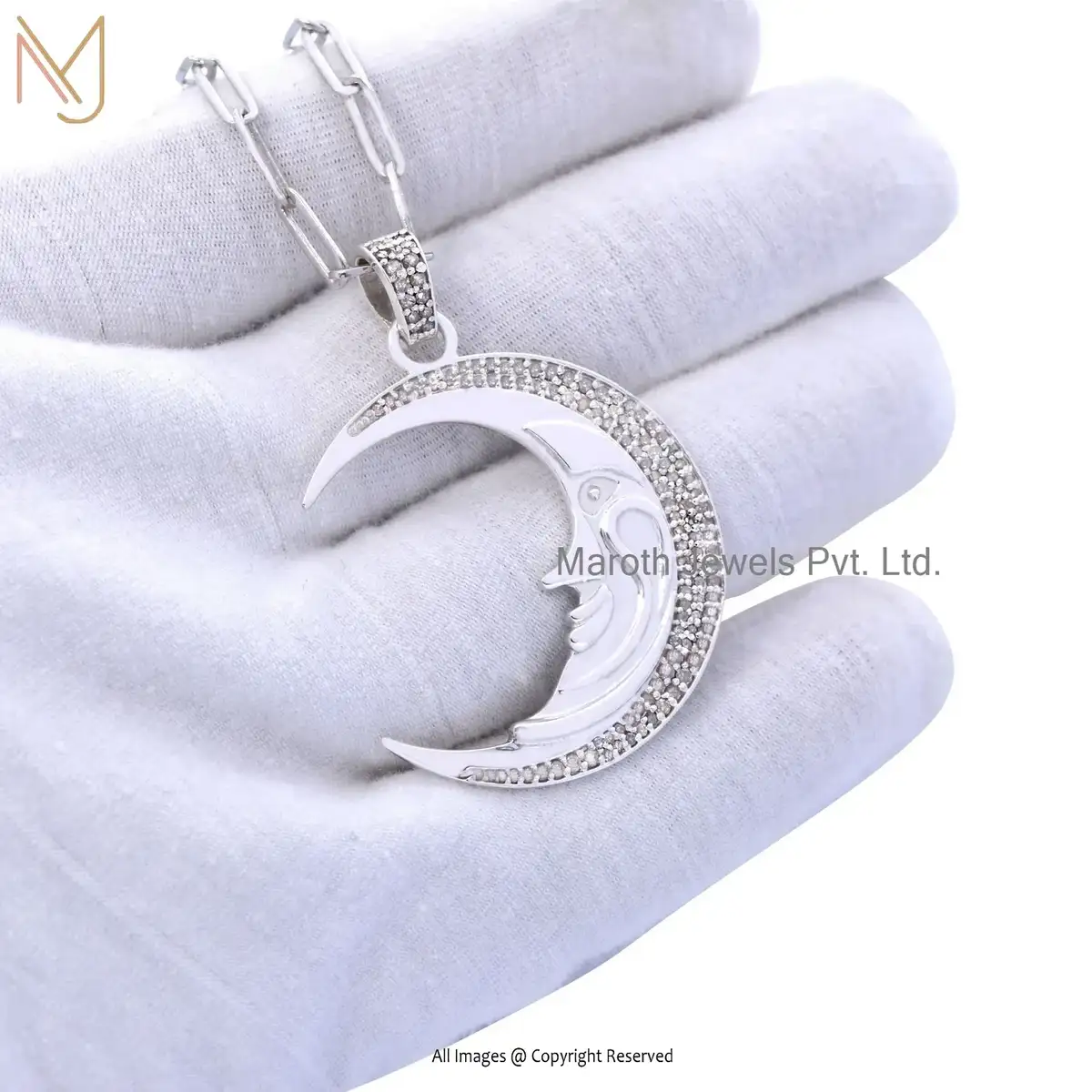 Wholesale 925 Sterling Silver Diamond Crescent Moon Face Pendant