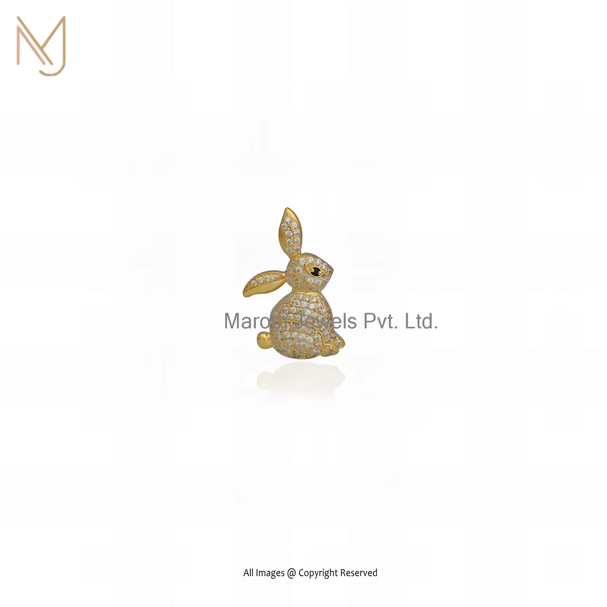 925 Silver Yellow Gold Plated Cubic Zircon And Black Spinel Bunny Pendant Jewelry Supplier