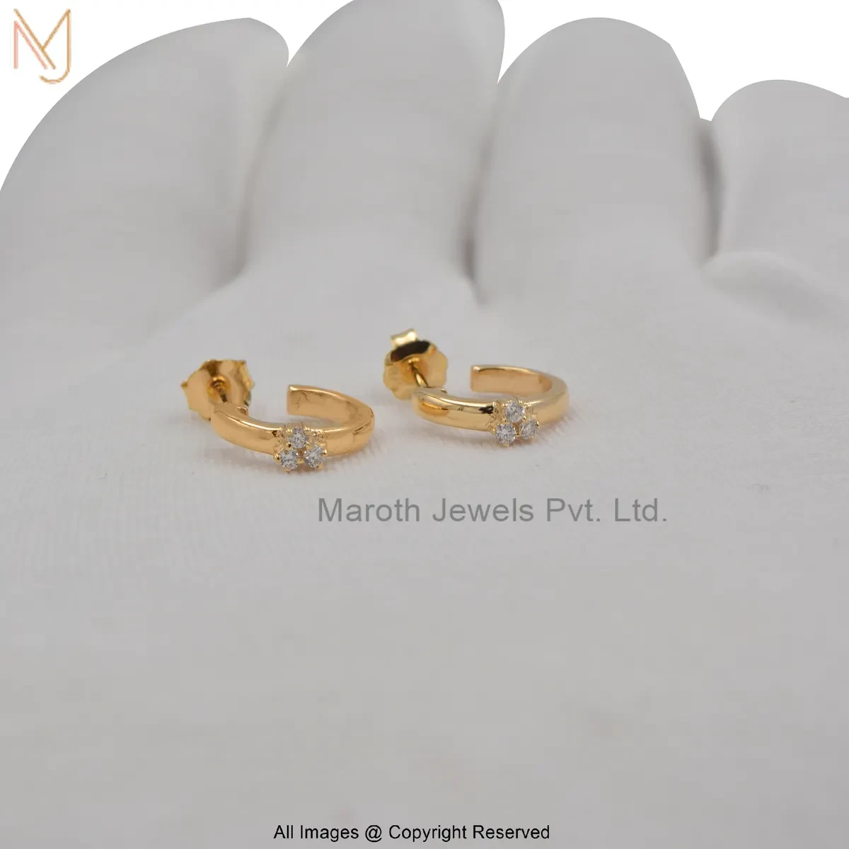 925 Silver Yellow Gold Plated Lab Diamond Huggies Earring Custom Jewelry