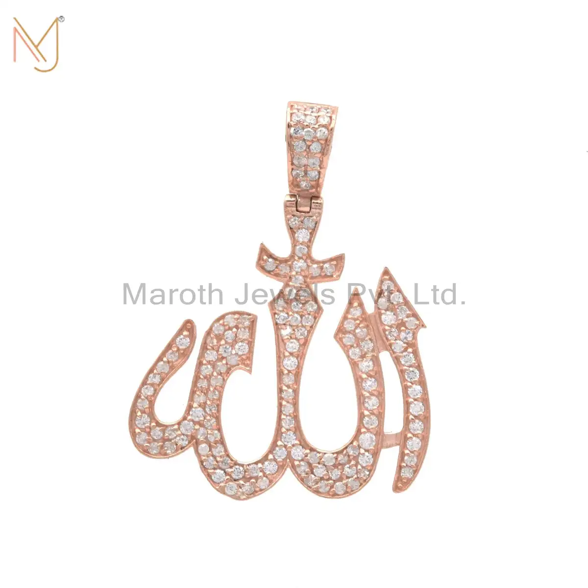14K Rose Gold Pave Diamond Allah Religious Pendant Manufacturer