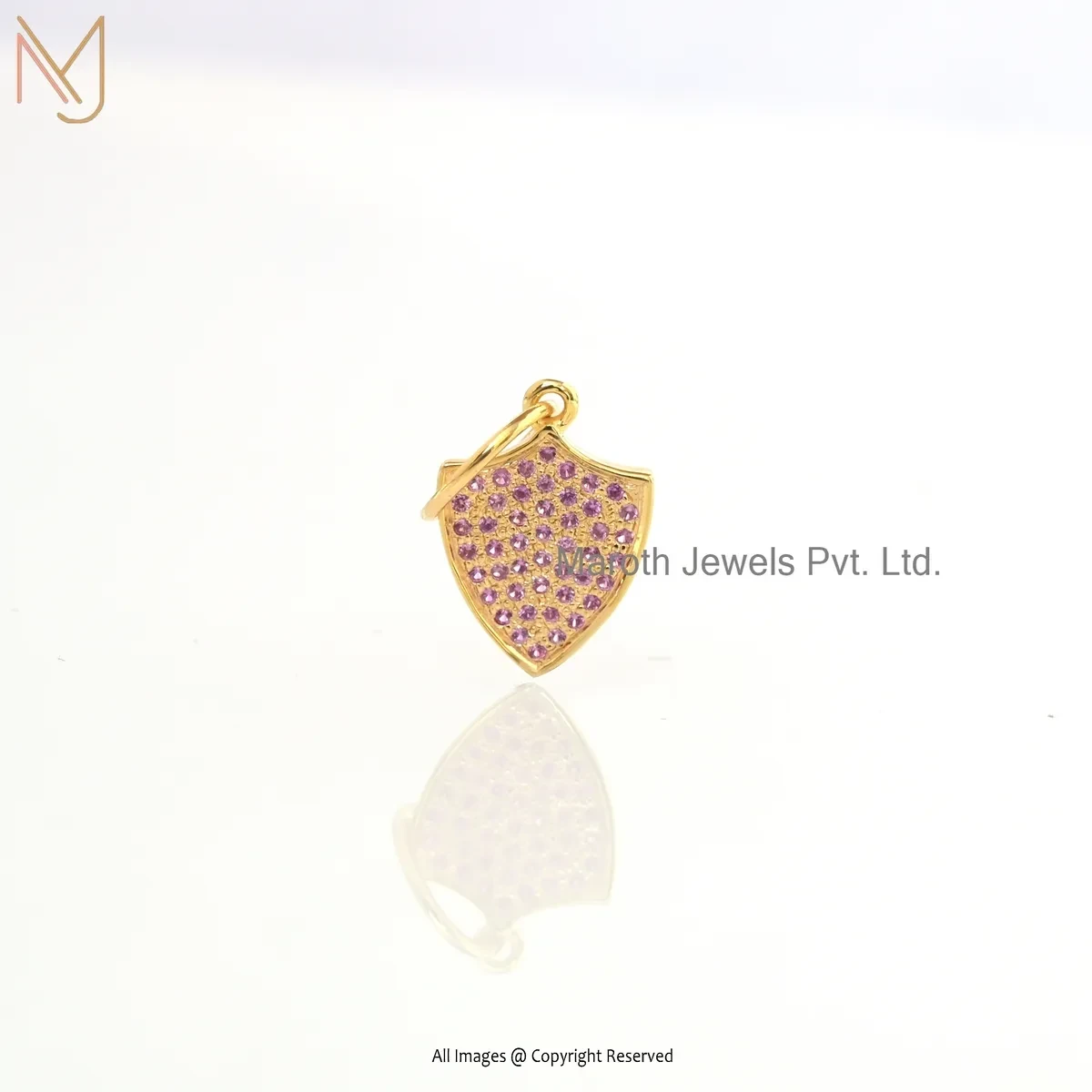 Wholesale 925 Silver Yellow Gold Plated Pink Sapphire Shield Charm Pendant