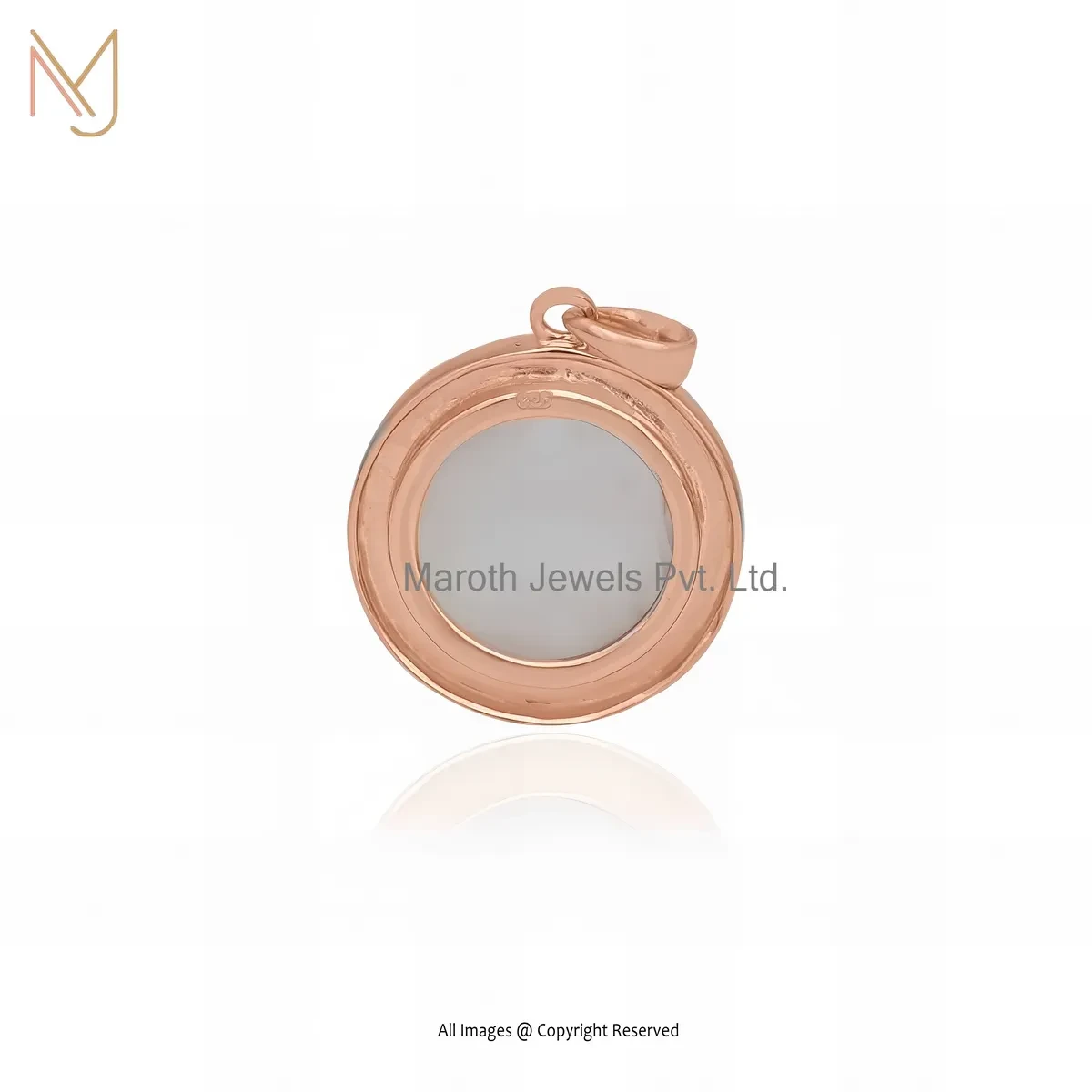 925 Silver Rose Gold Plated Rainbow Moonstone Round Pendant Jewelry Supplier