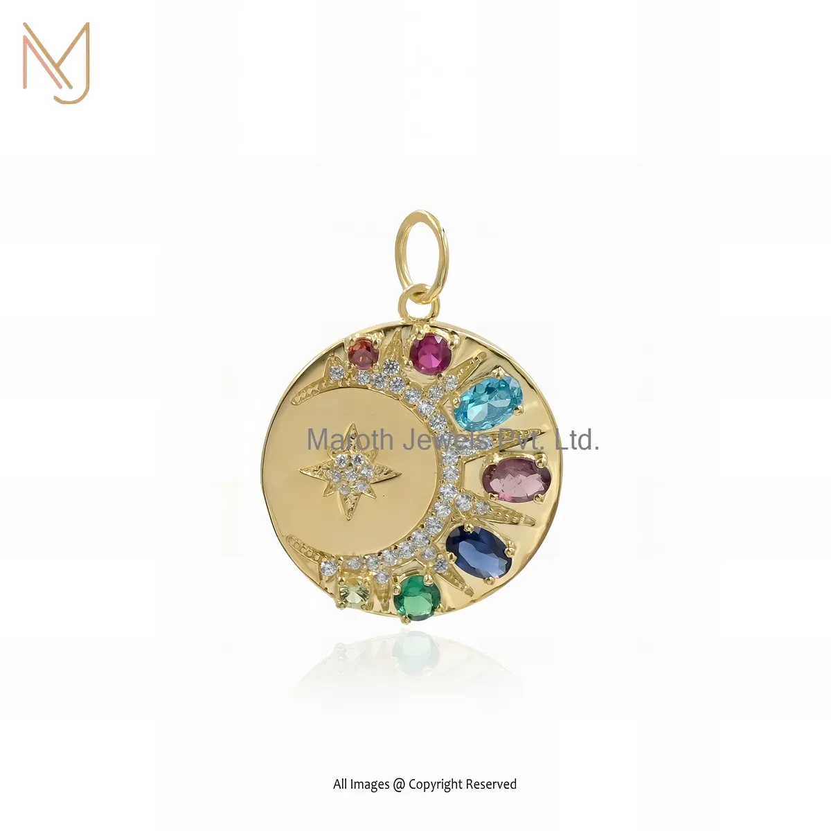 14K Yellow Gold Multi Cubic Zircon Disc Pendant Manufacturer