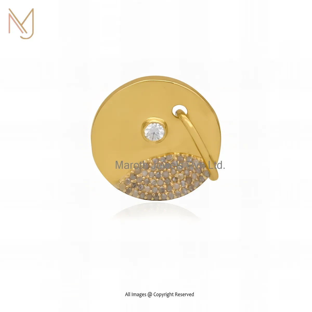 Wholesale 925 Silver Yellow Gold Plated Diamond & Moissanite Gemstone Round Disc Pendant
