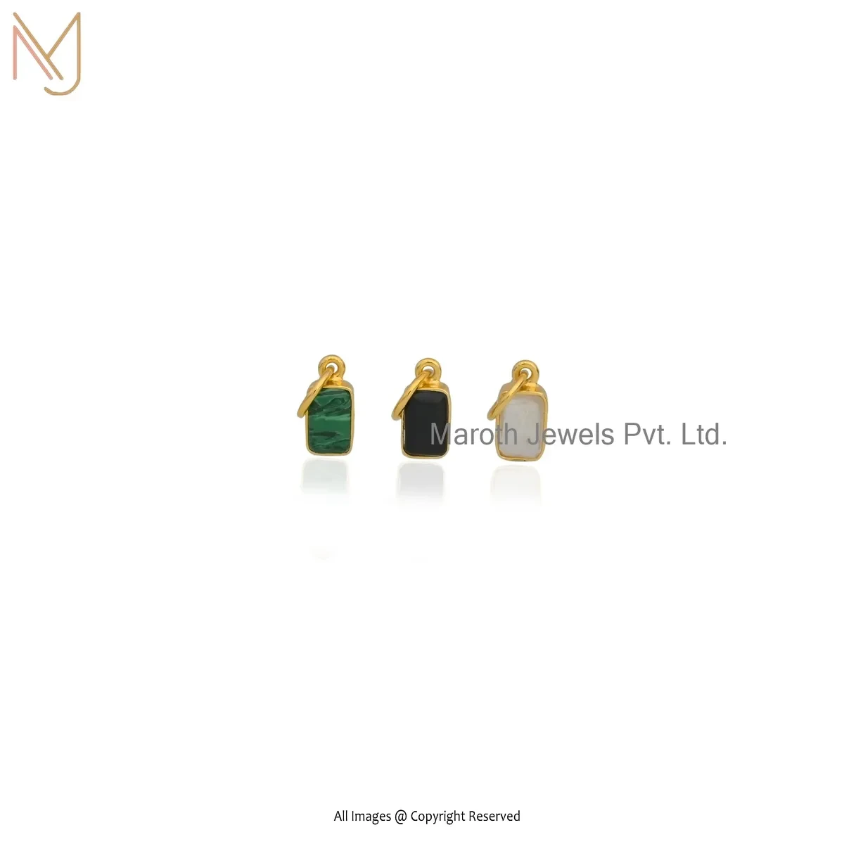 925 Silver Yellow Gold Plated Blue Chalcedony Emerald Cut Charm Pendant Manufacturer