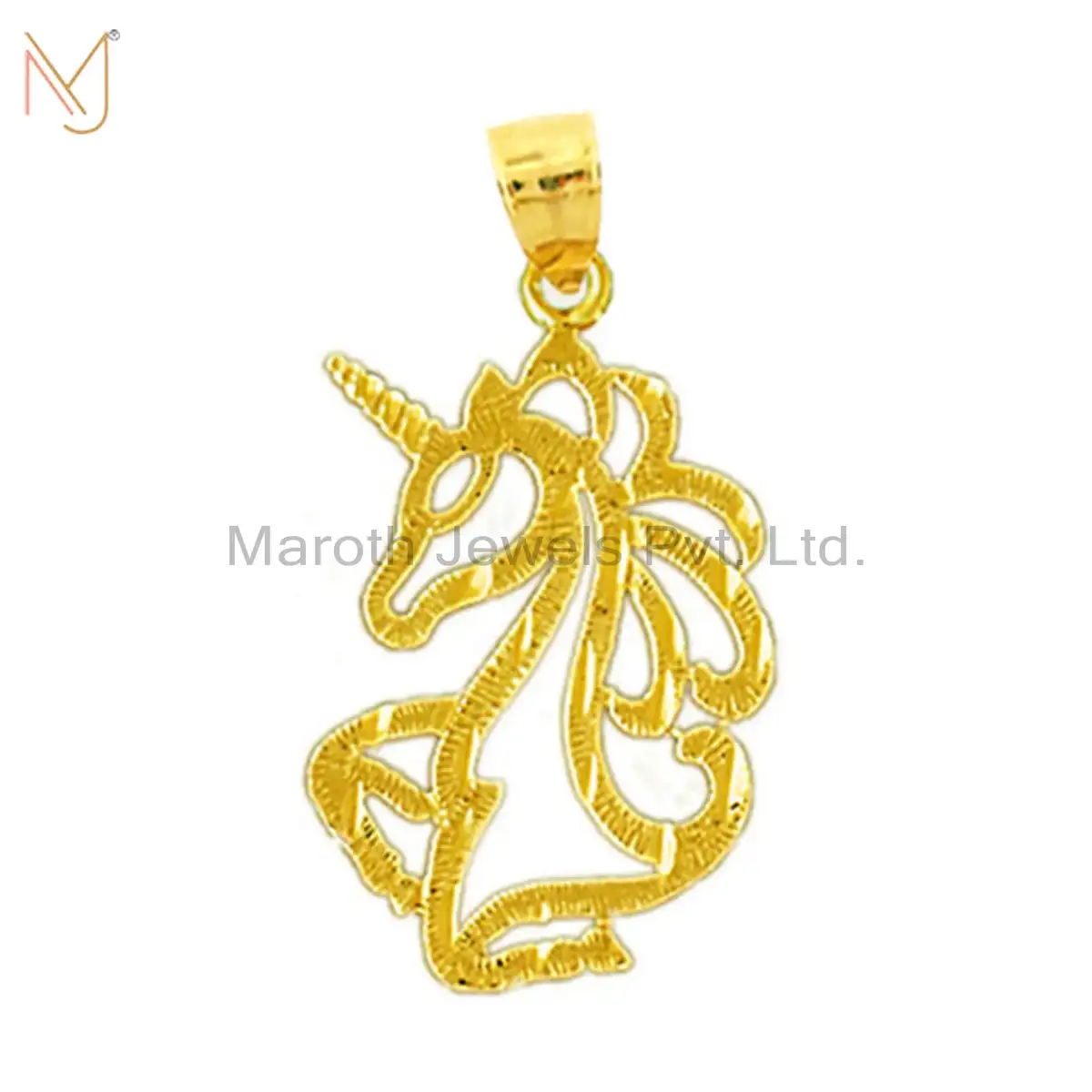 925 Stering Silver Yellow Gold Plated Cut-Out Unicorn Charm Pendant Custom Jewelry