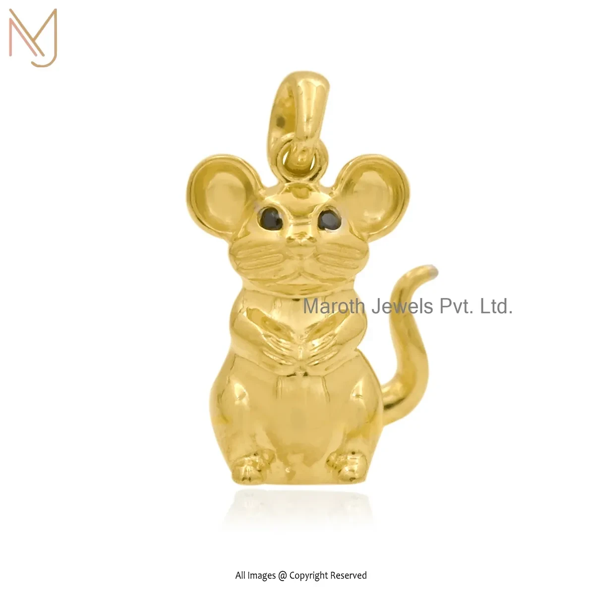 14K Yellow Gold Black Spinel Mouse Pendant Jewelry Supplier
