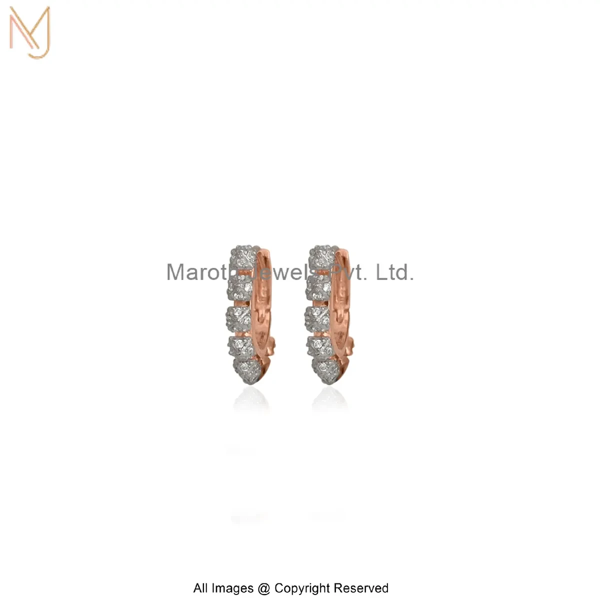 925 Silver Rose Gold Plated Cubic Zircon Diamond Huggies Earring Jewelry Supplier