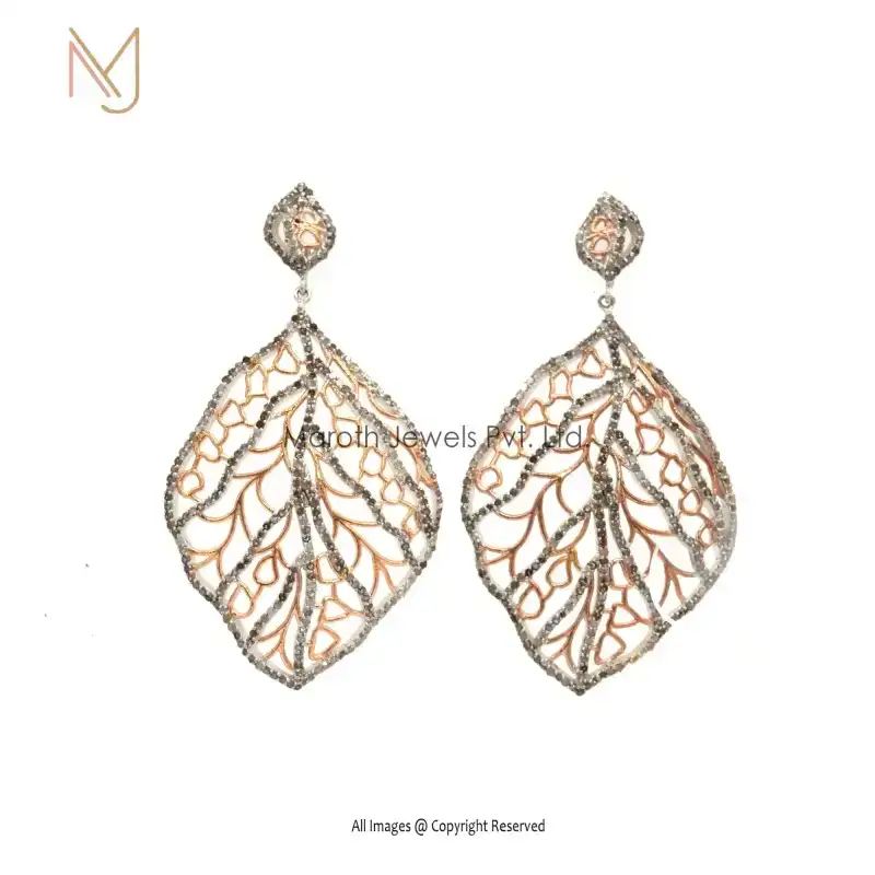 14K Yellow Gold Pave Diamond Designer Leaf Earring Manufacturer