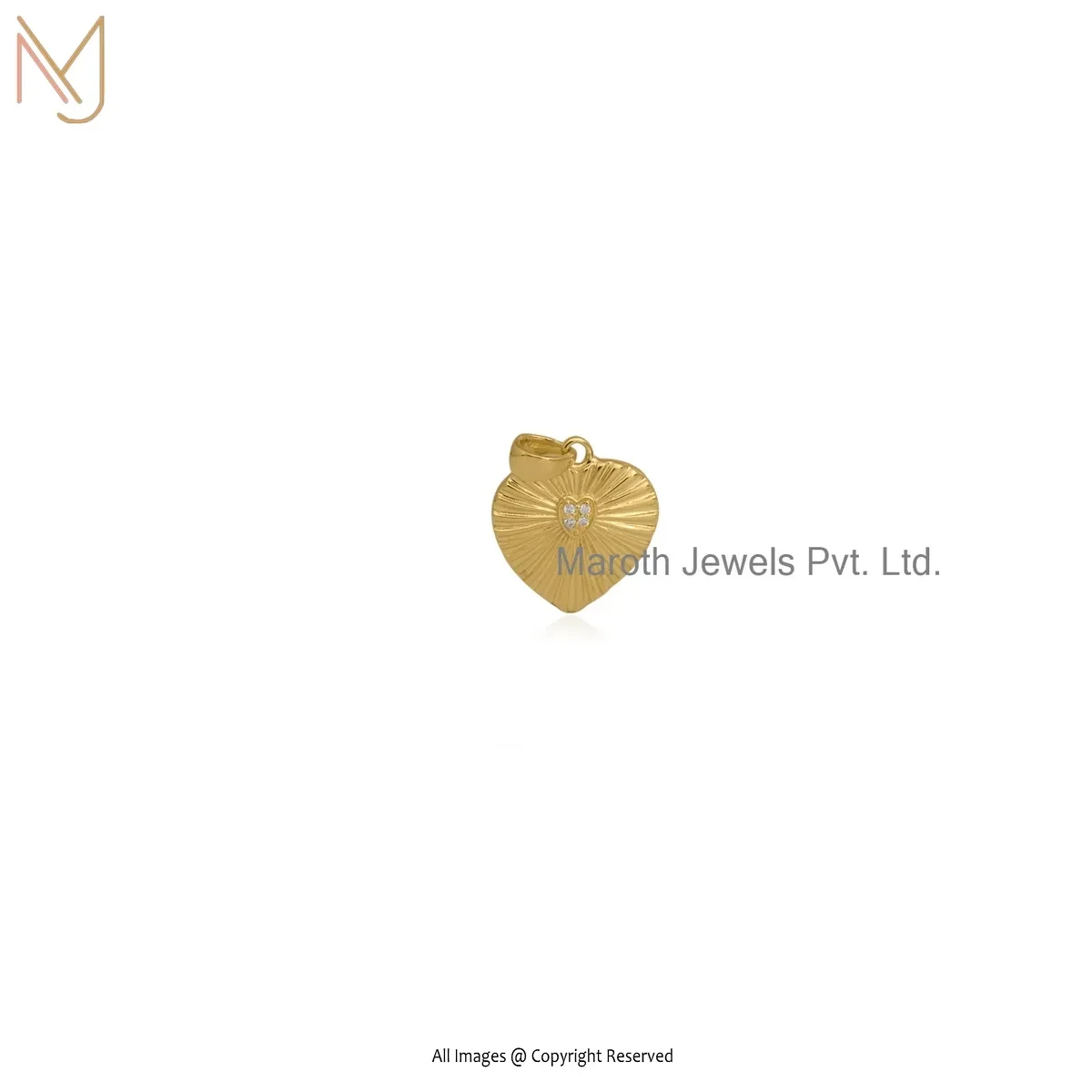 14K Yellow Gold Moissanite Fluted Heart Pendant Custom Jewelry