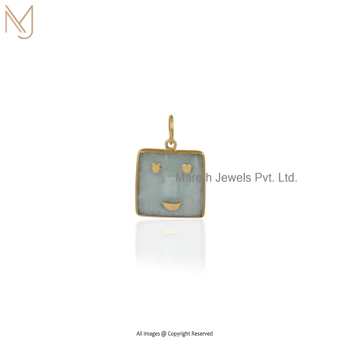 9K Yellow Gold Amazonite Face Pendant Custom Jewelry