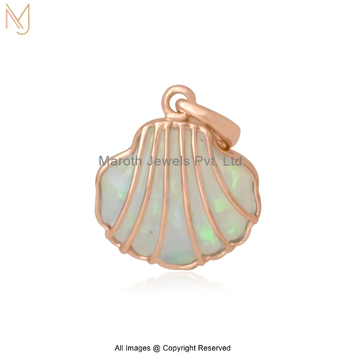 14K Yellow Gold Ethiopian Opal Seashell Charm Pendant Custom Jewelry