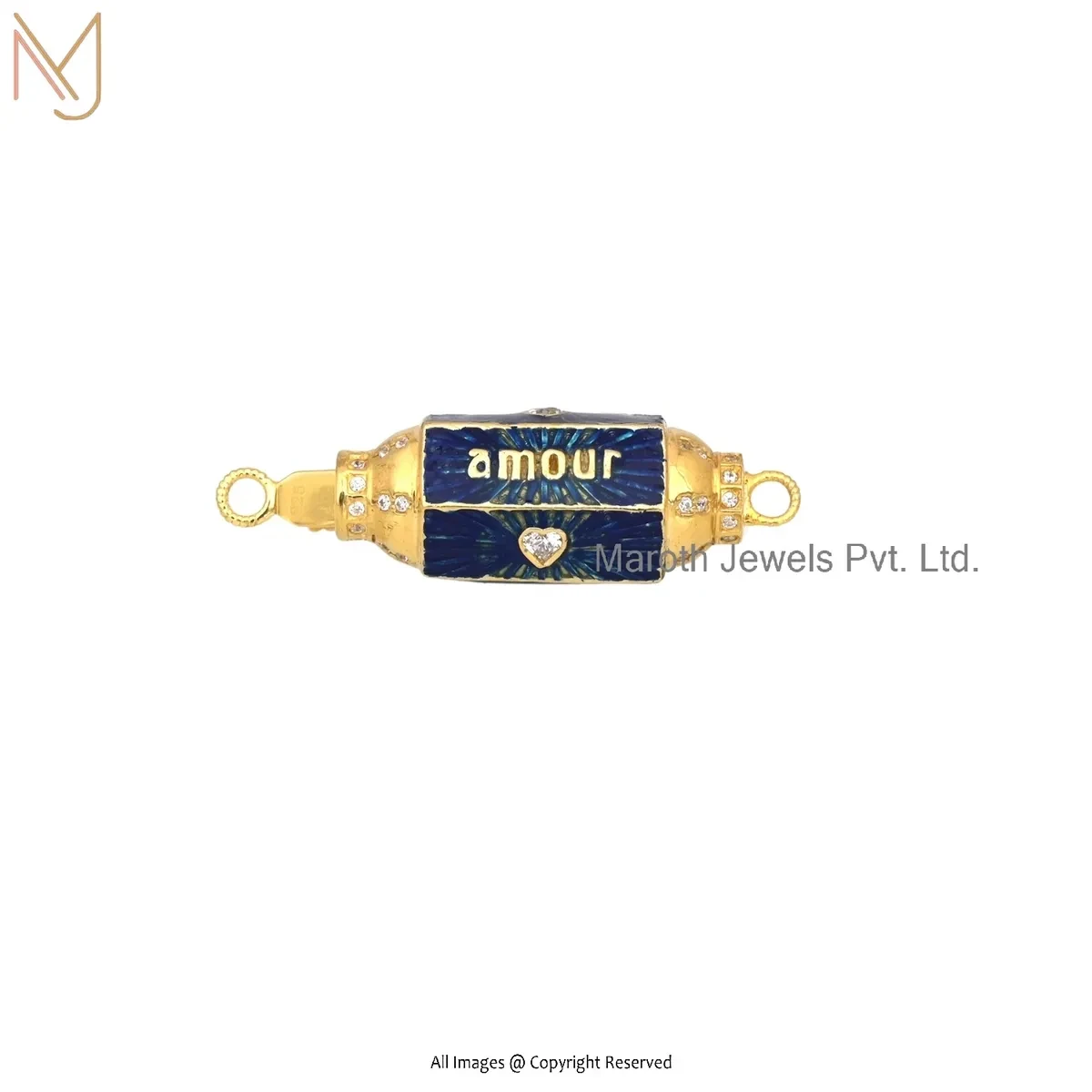 Wholesale 925 Silver Yellow Gold Plated Cubic Zircon & Blue Enamel Amulet Charm Pendant