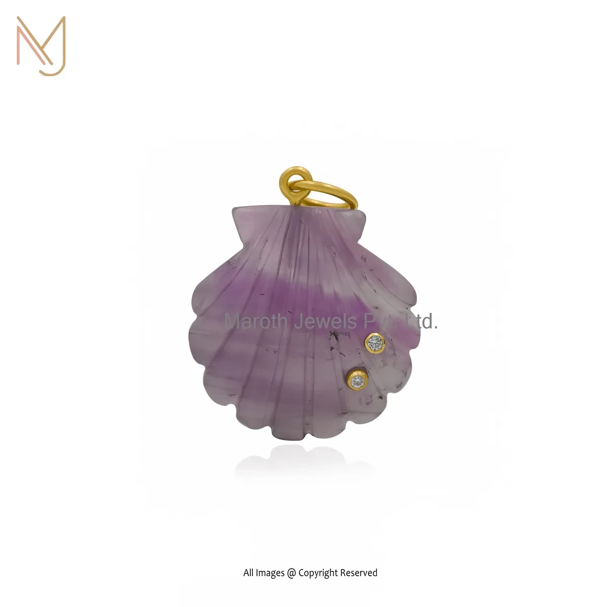 Wholesale 14K Yellow Gold Cubic Zircon Amethyst Shell Pendant Jewelry