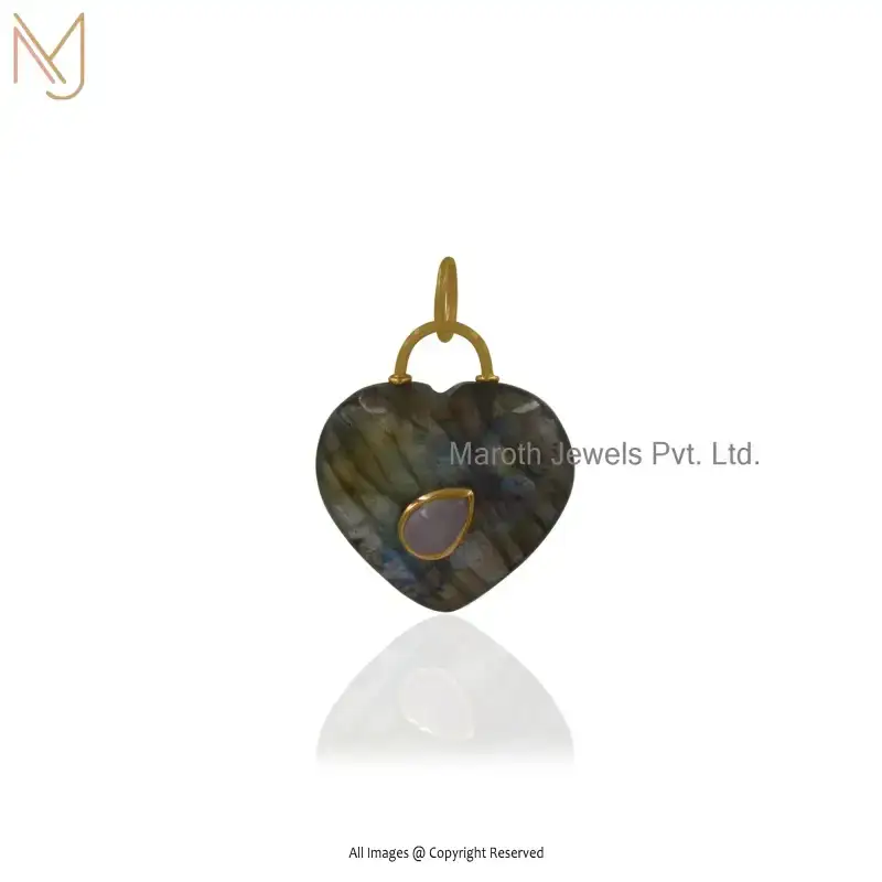 925 Sterling Silver Yellow Gold Plated Amethyst And White CZ Gemstone Heart Pendant Jewelry Supplier