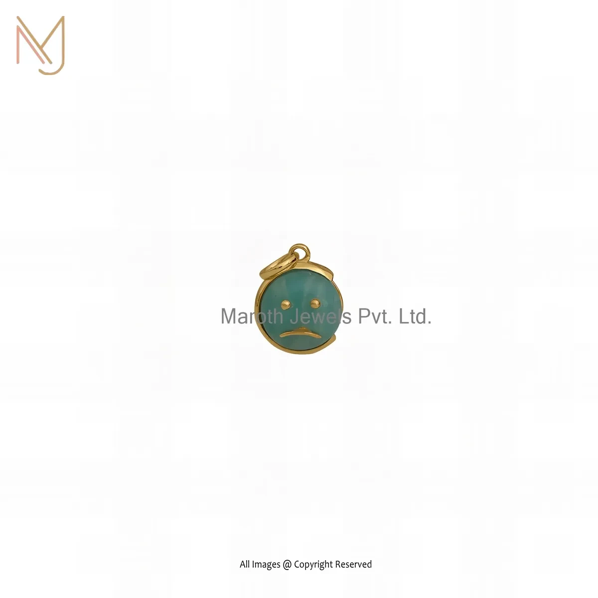 14K Yellow Gold Amazonite Happy Face Pendant Custom Jewelry