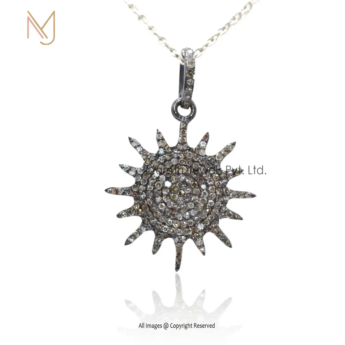 925 Silver Rhodium Plated Pave Diamond Starburst Pendant Religious Jewelry Manufacturer