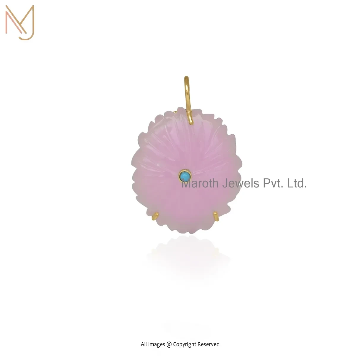 925 Silver Yellow Gold Plated Cubic Zircon & Turquoise Gemstone Flower Pendant Manufacturer