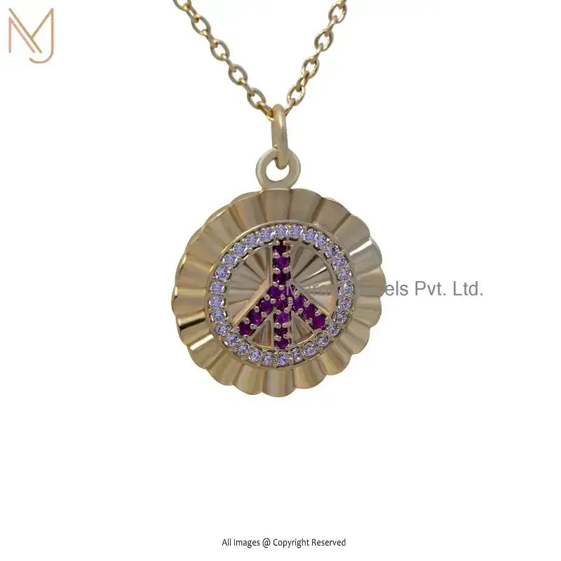 14K Yellow Gold Pink Cubic Zircon Gemstone Pendant Custom Jewelry