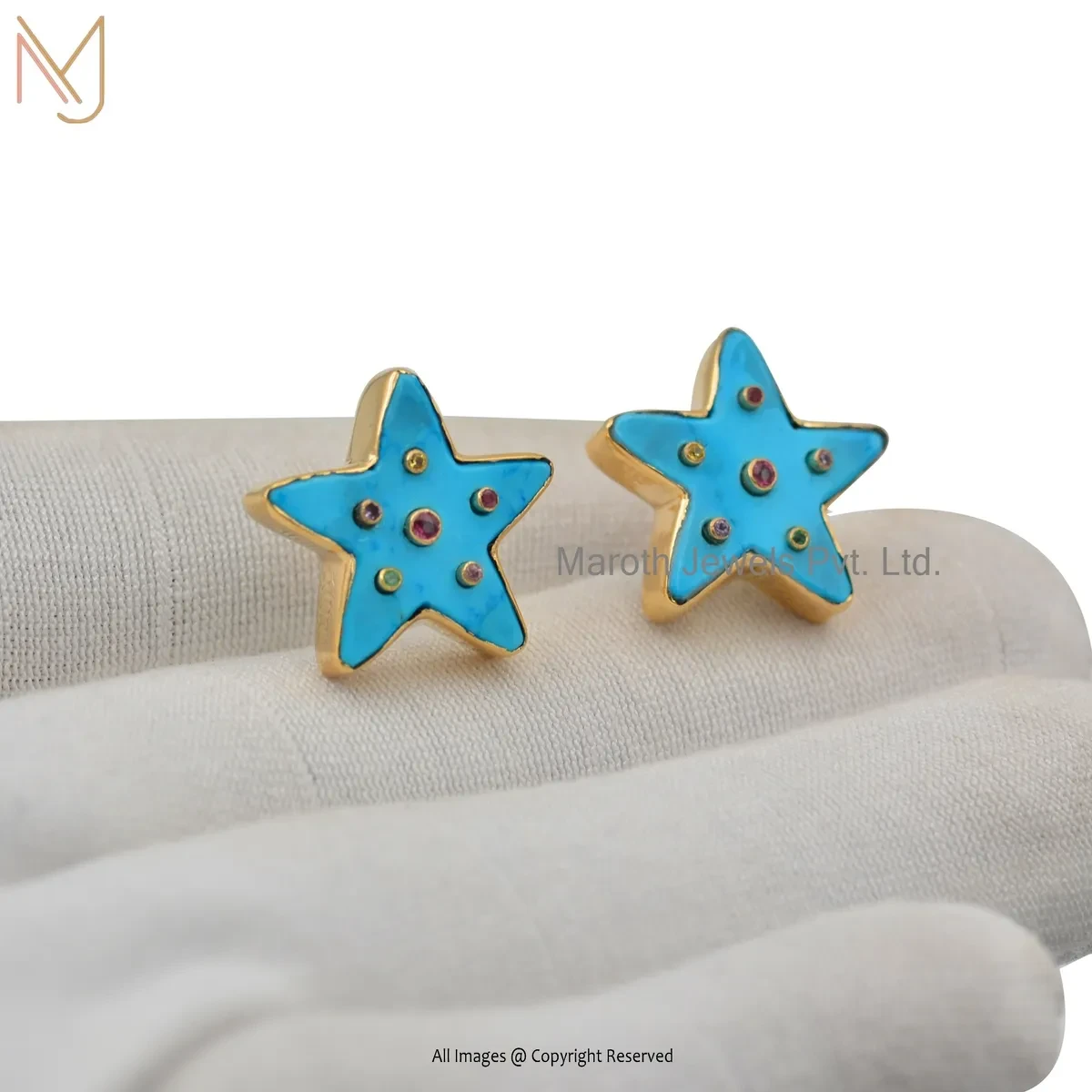 Wholesale 925 Silver Yellow Gold Plated Moonstone And Multi Gemstone Star Earring