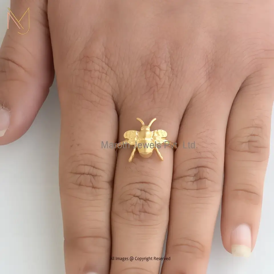 925 Silver Yellow Gold Plated Honey Bee Ring Manufacturer
