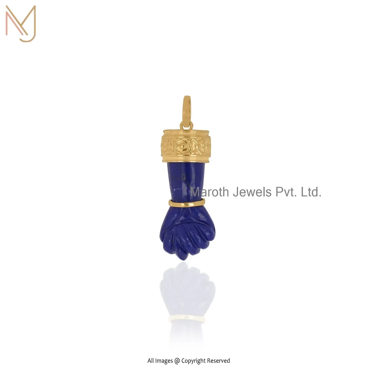 Private Lable 925 Silver Yellow Gold Plated Lapiz Lazuli Gemstone Figa Pendant