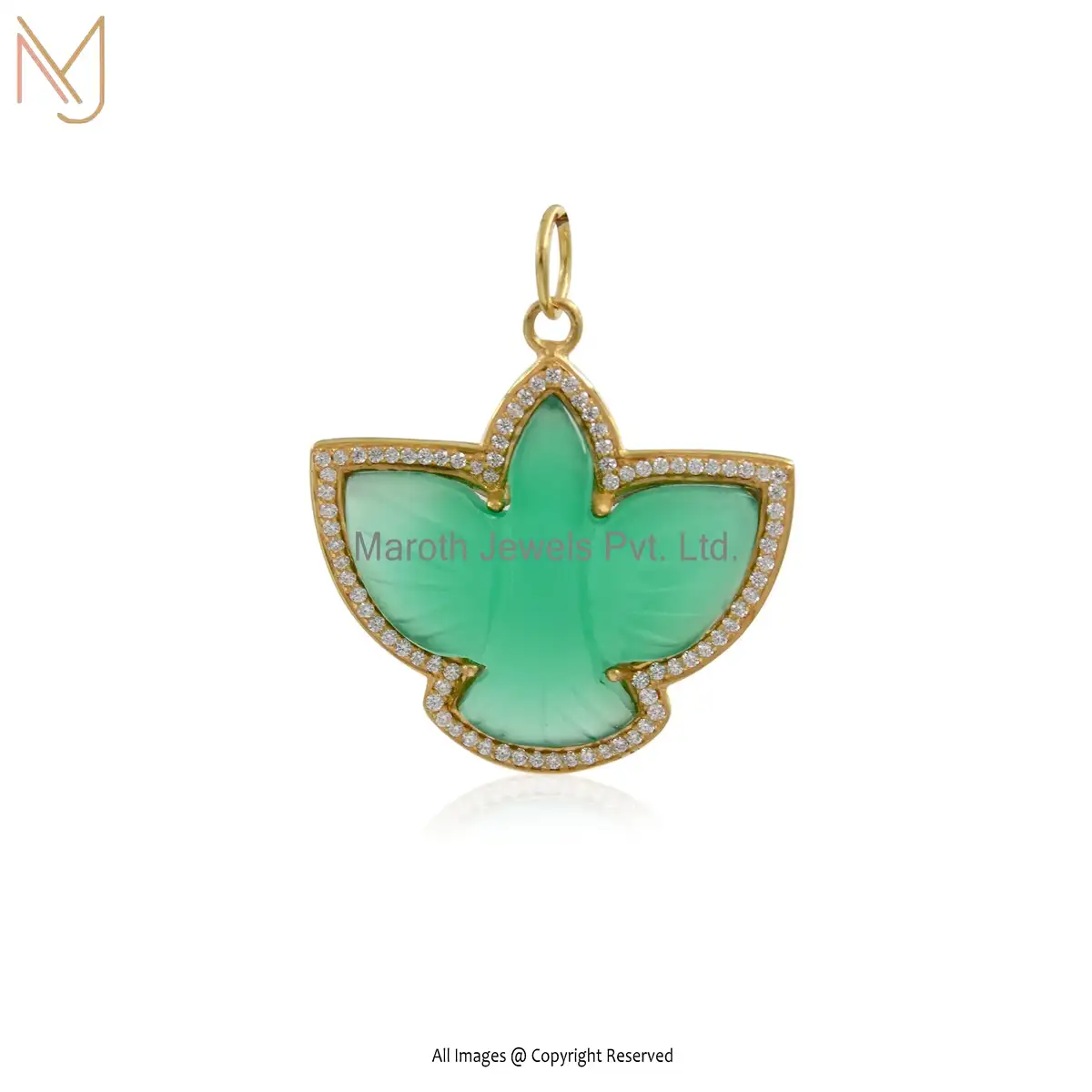14K Yellow Gold Green Onyx & Moissanite swallow Bird Charm Pendants Manufacturer
