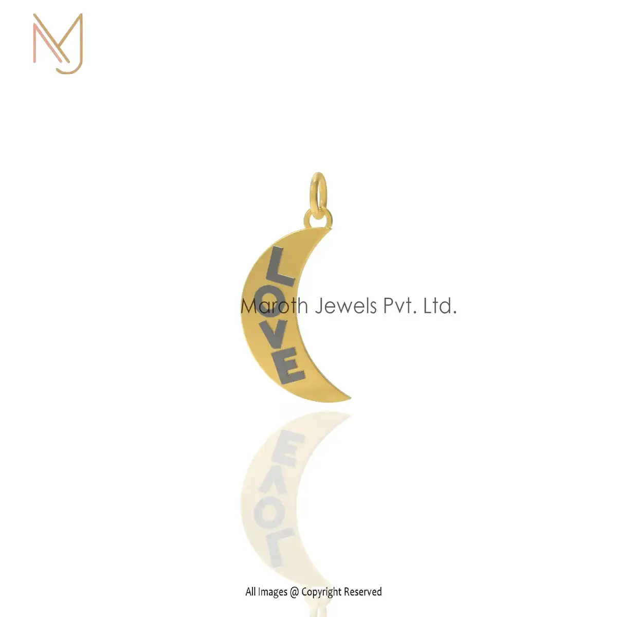 Wholesale 925 Silver Yellow Gold & Black Rhodium Plated Half Moon Love Pendant Jewelry