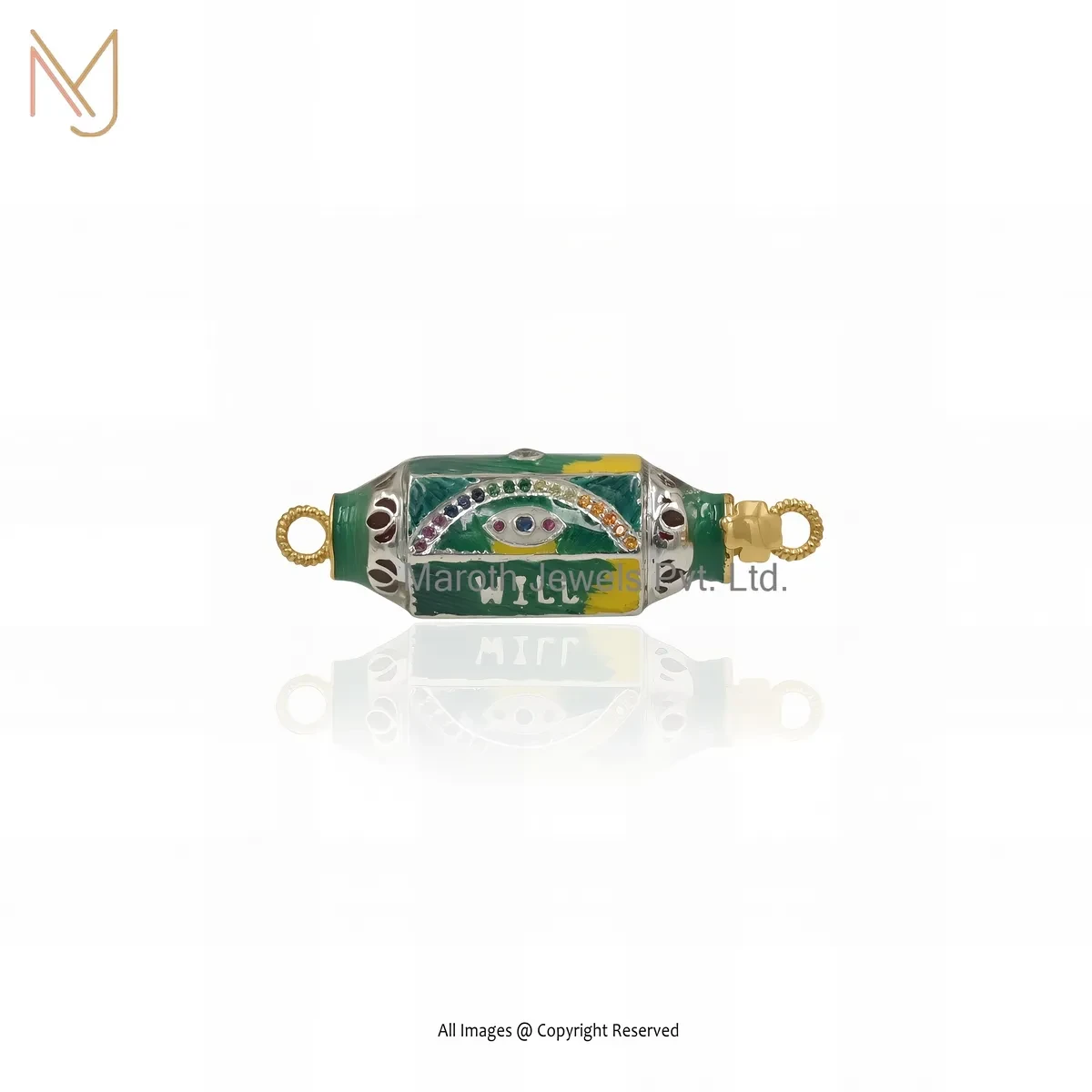 Private Lable 925 Silver Yellow Gold Plated Multi Cubic Zircon & Multi Enamel Amulet Eye Charm Pendant