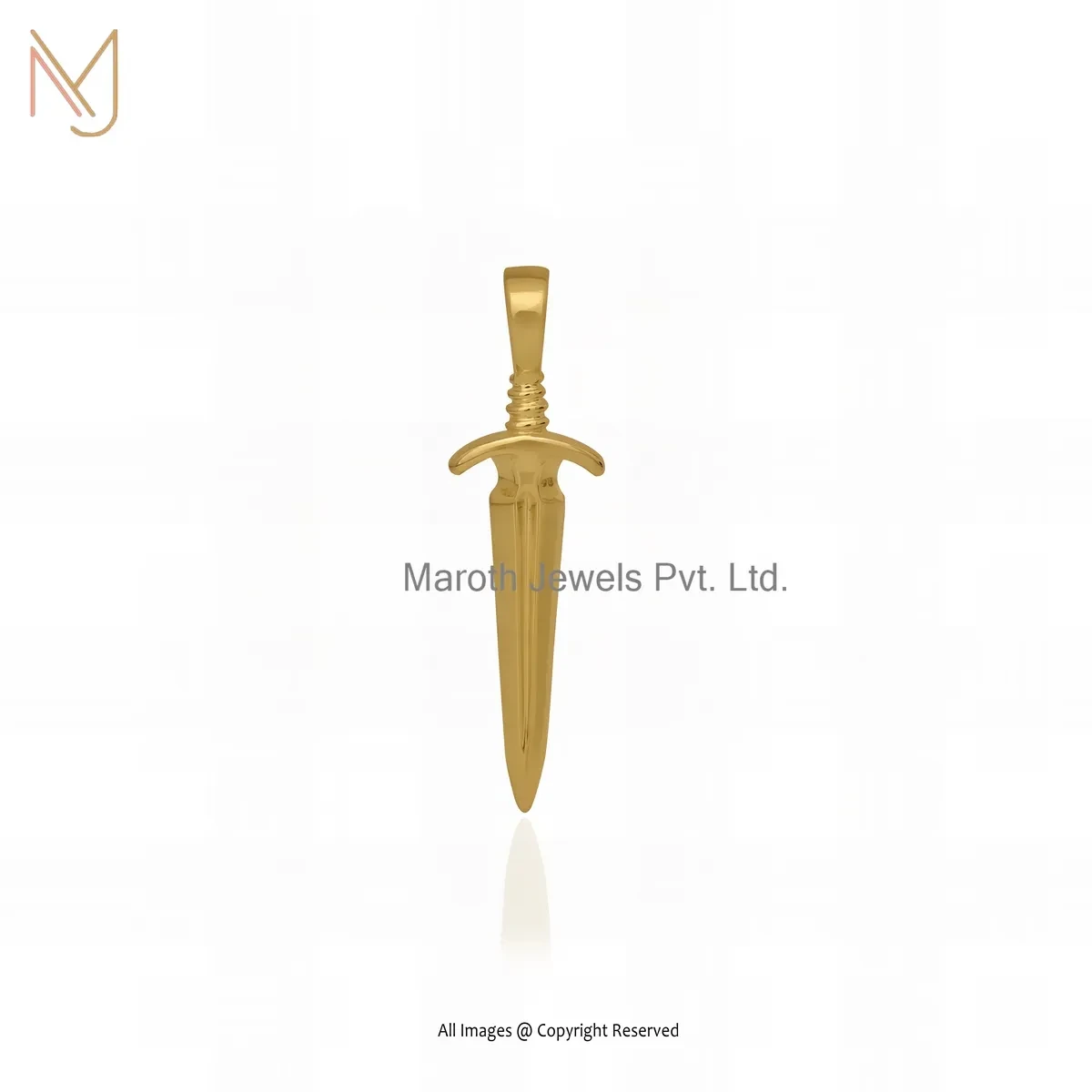 925 Silver Yellow Gold Plated Dagger Sword Charm Pendant Jewelry Supplier