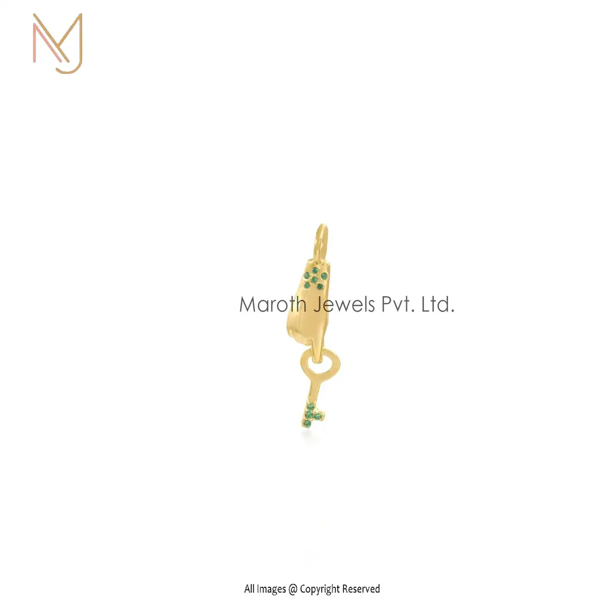 Private Lable 14K Yellow Gold Pendant Emerald Figa Hand Pendant Jewelry