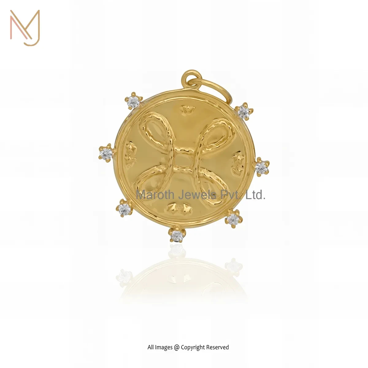 Wholesale 14K Yellow Gold Diamond & Cubic Zircon Medallion Disc Pendant