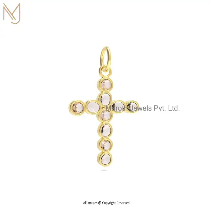 14K Yellow Gold Rose Cut Diamond Cross Pendant Manufacturer
