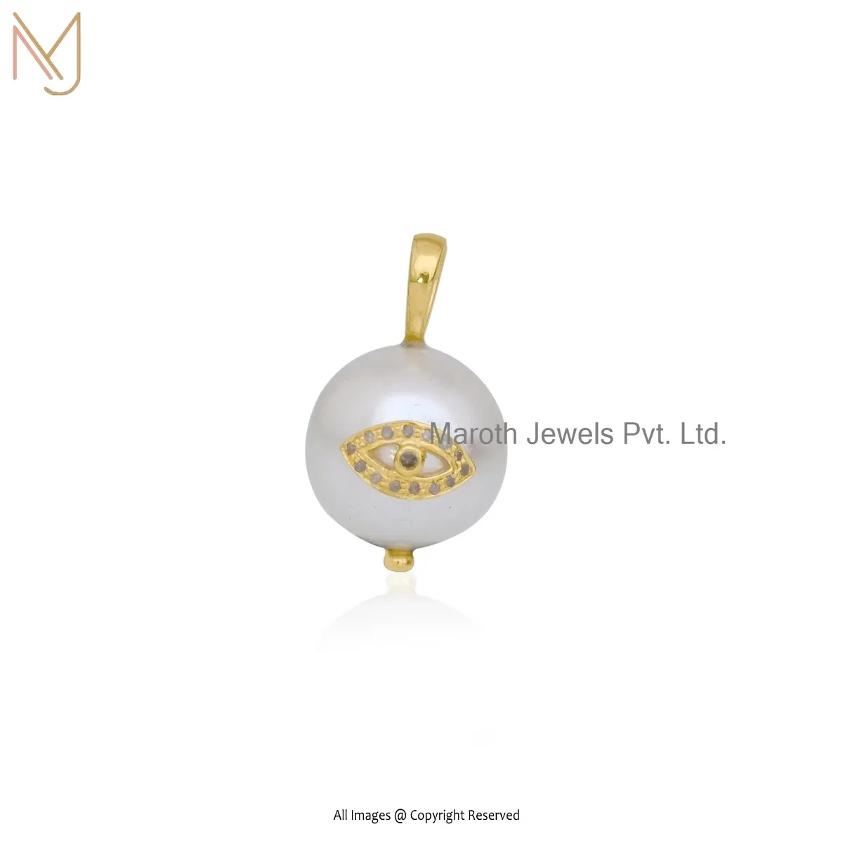 925 Silver Yellow Gold Plated Pearl & Cubic Zircon Ball Evil Eye Pendant Jewelry USA