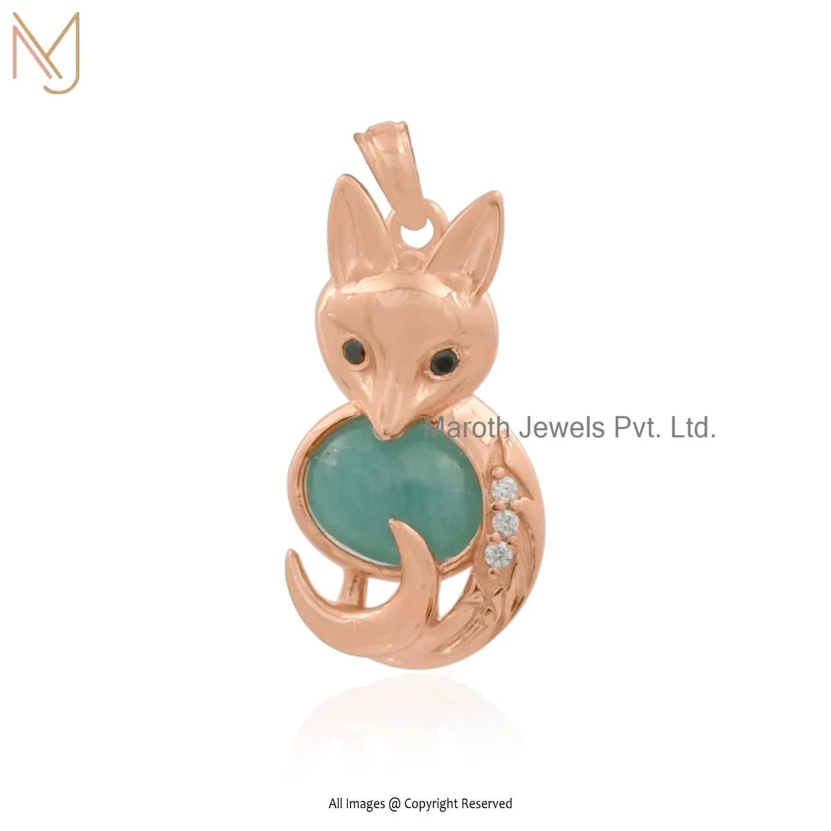 14K Yellow Gold Moissanite & Black Spinel Gemstone Fox Charm Pendant Manufacturer