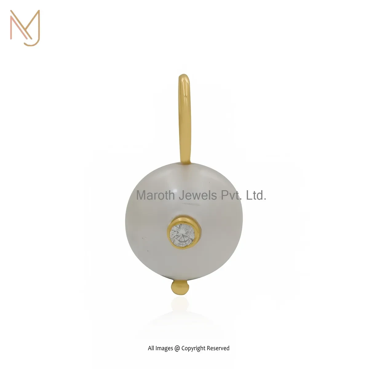 14K Yellow Gold Cubic Zircon & Pearl Ball Pendant Jewelry Supplier