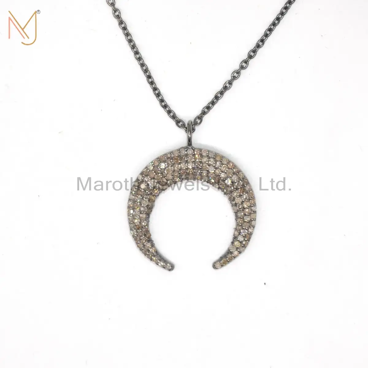 925 Sterling Silver Rhodium Pave Diamond Half Moon Religious Pendant Jewelry Manufacturer