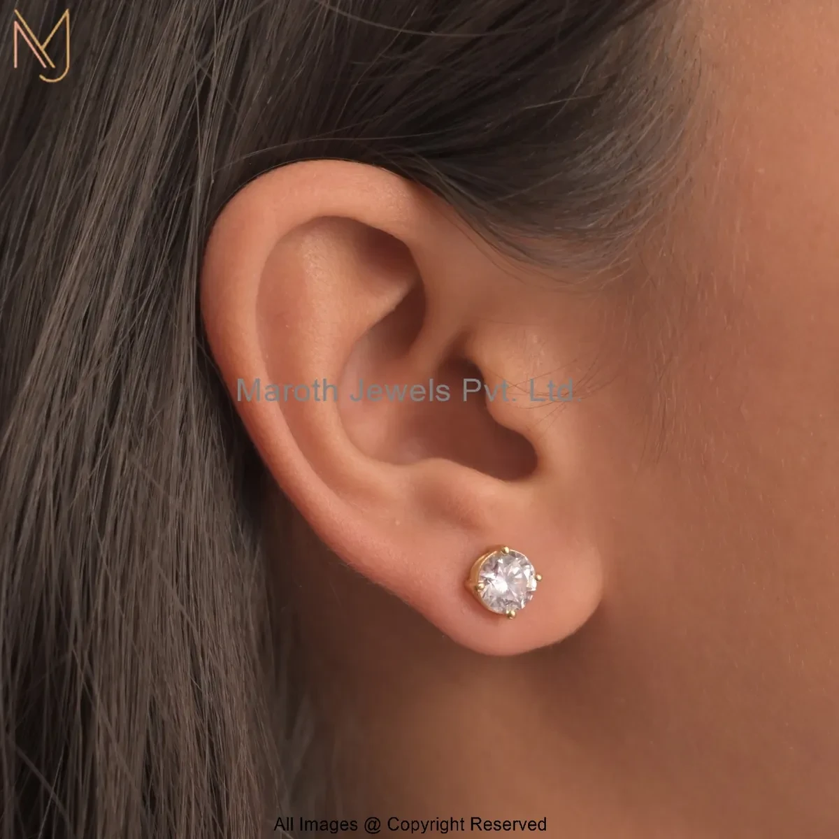 925 Silver White Gold Plated Cubic Zircon Round Brilliant Diamond Stud Earring Custom Jewelry