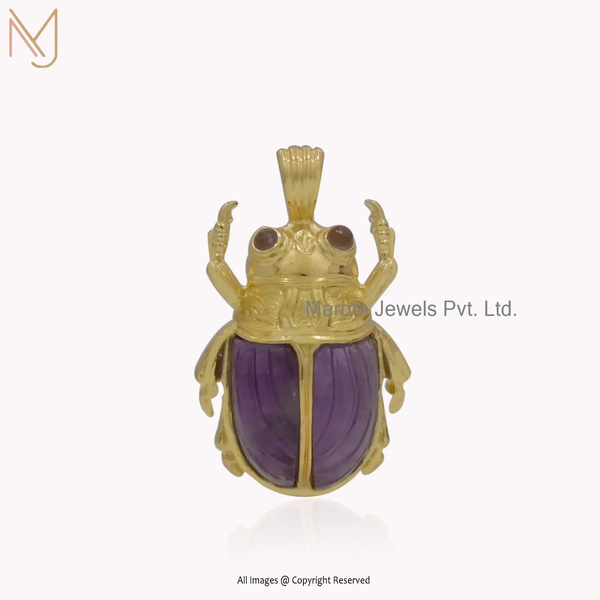 14K Yellow Gold Amethyst Scarab Pendant Manufacturer