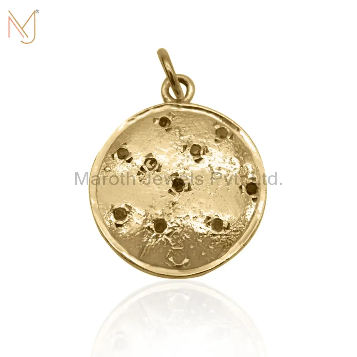 14K Yellow Gold Pave Diamond Disc Pendant Jewelry Manufacturer