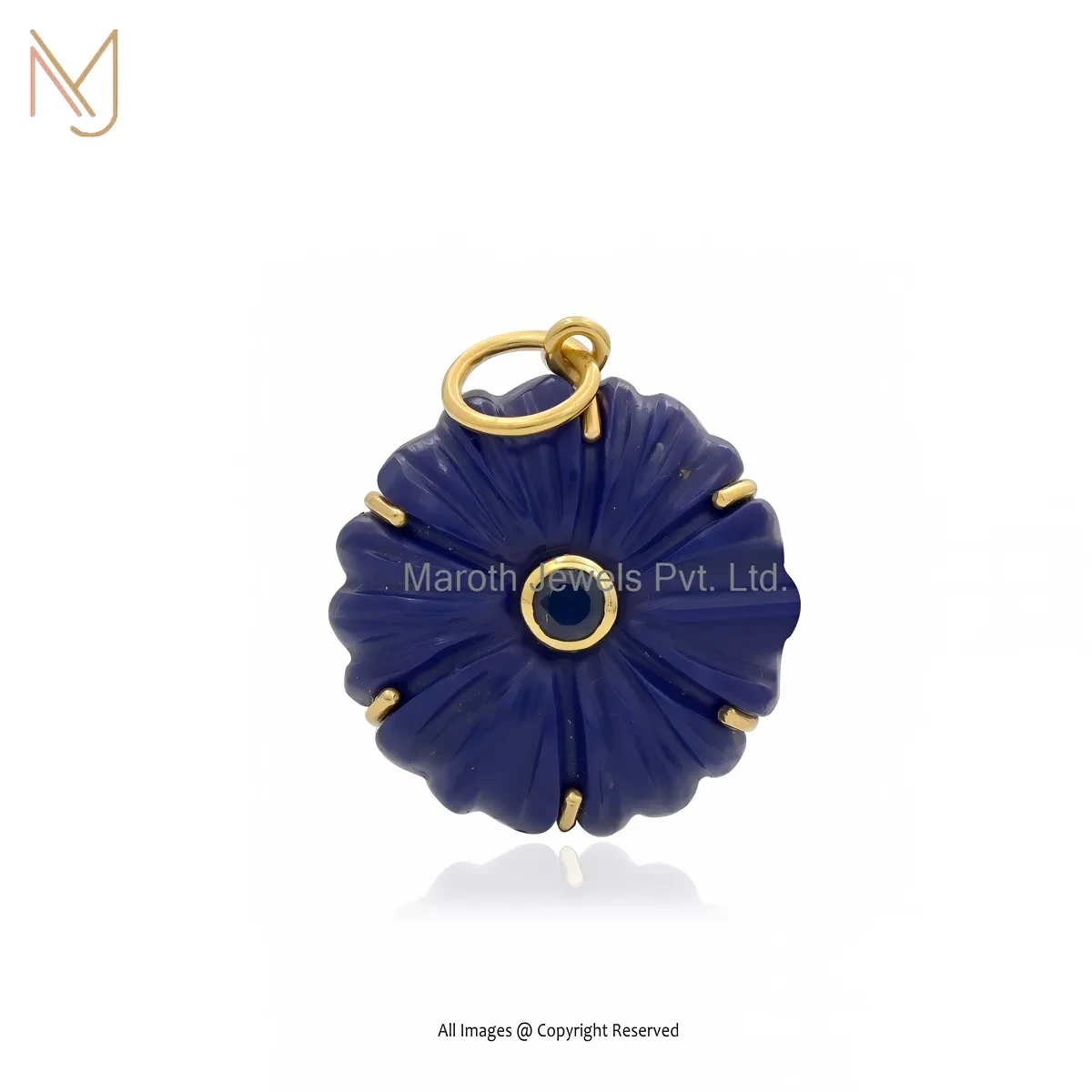 925 Silver Yellow Gold Plated Lapiz Lazuli & Blue Cubic Zircon Flower Pendant Jewelry Supplier