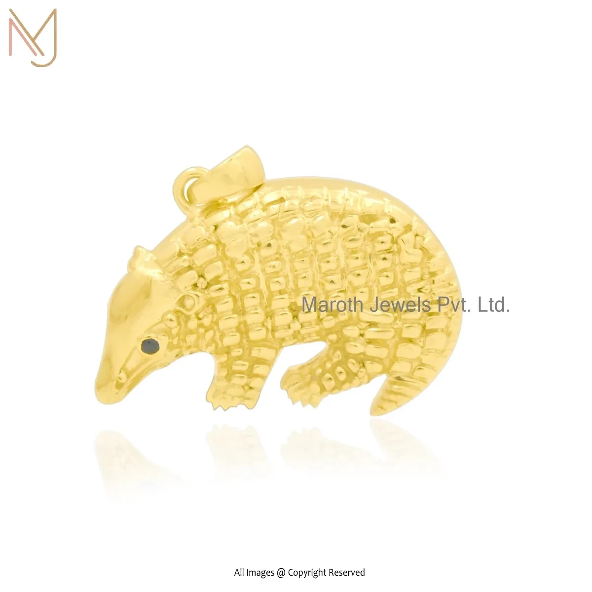 14K White Gold Black Cubic Zircon Pangolin Pendant Custom Jewelry